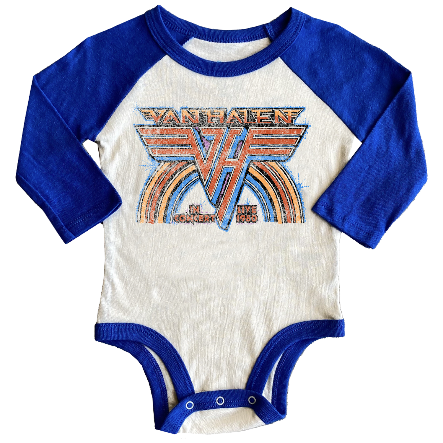 Baby onesie with Van Halen logo and text on a white background