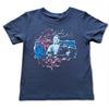 Washed dark blue short-sleeve tee with live concert portrait graphic