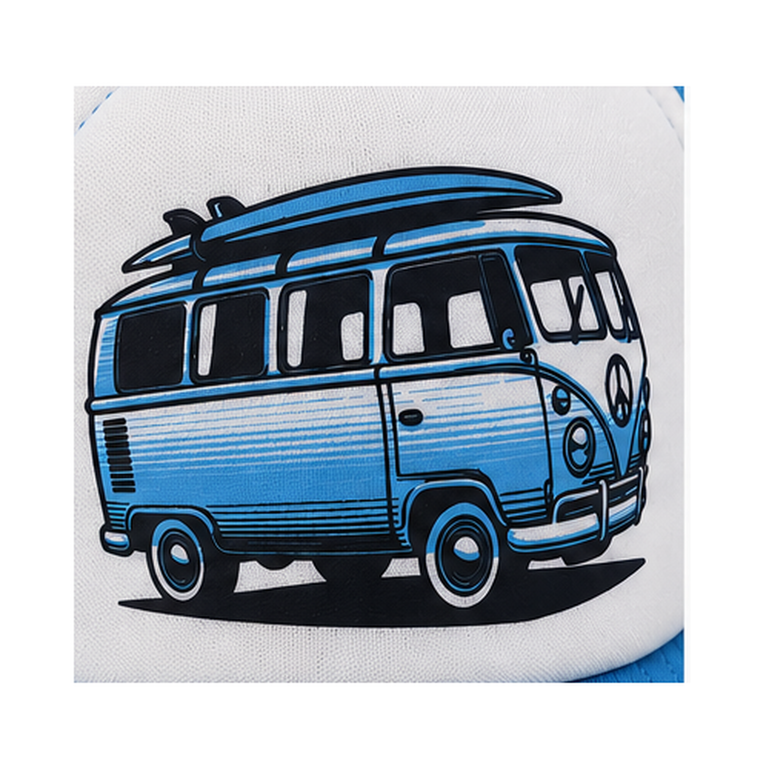 Sol Baby Surf Bus Aqua Trucker Hat — updated graphic graphic closeup view