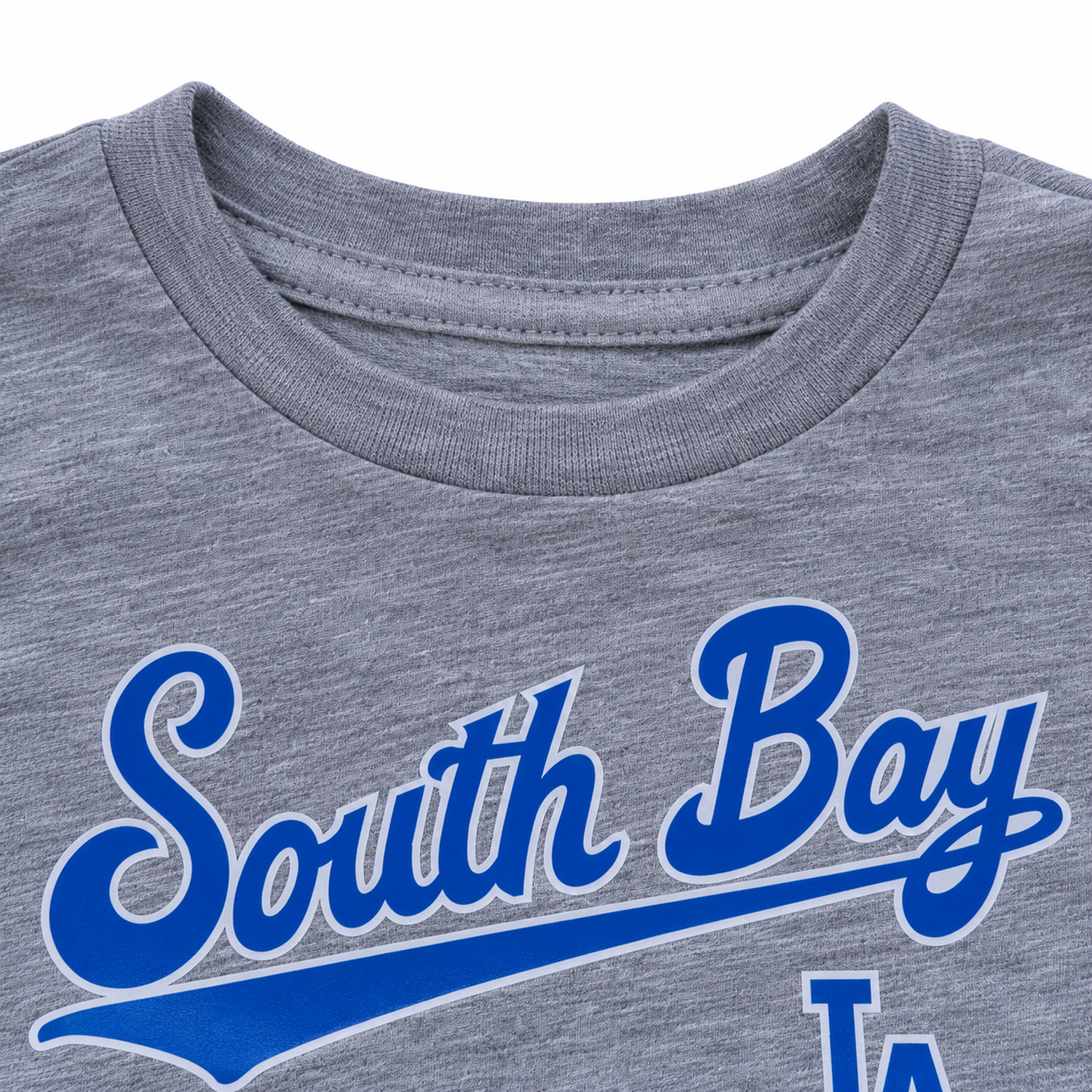South Bay LA tee neckline and upper graphic