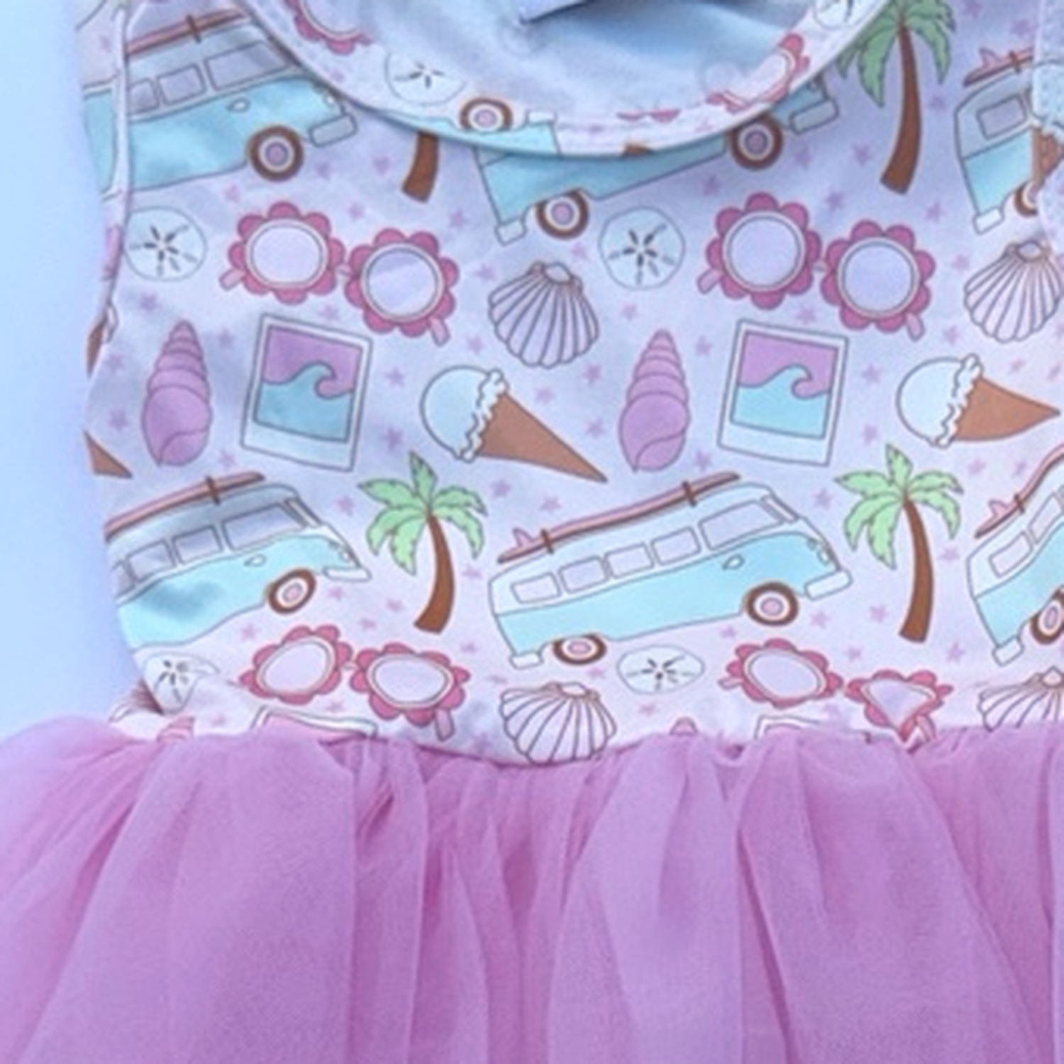 Sol Baby Summertime Surf Bus Sleeveless Tutu Dress — beach print detail