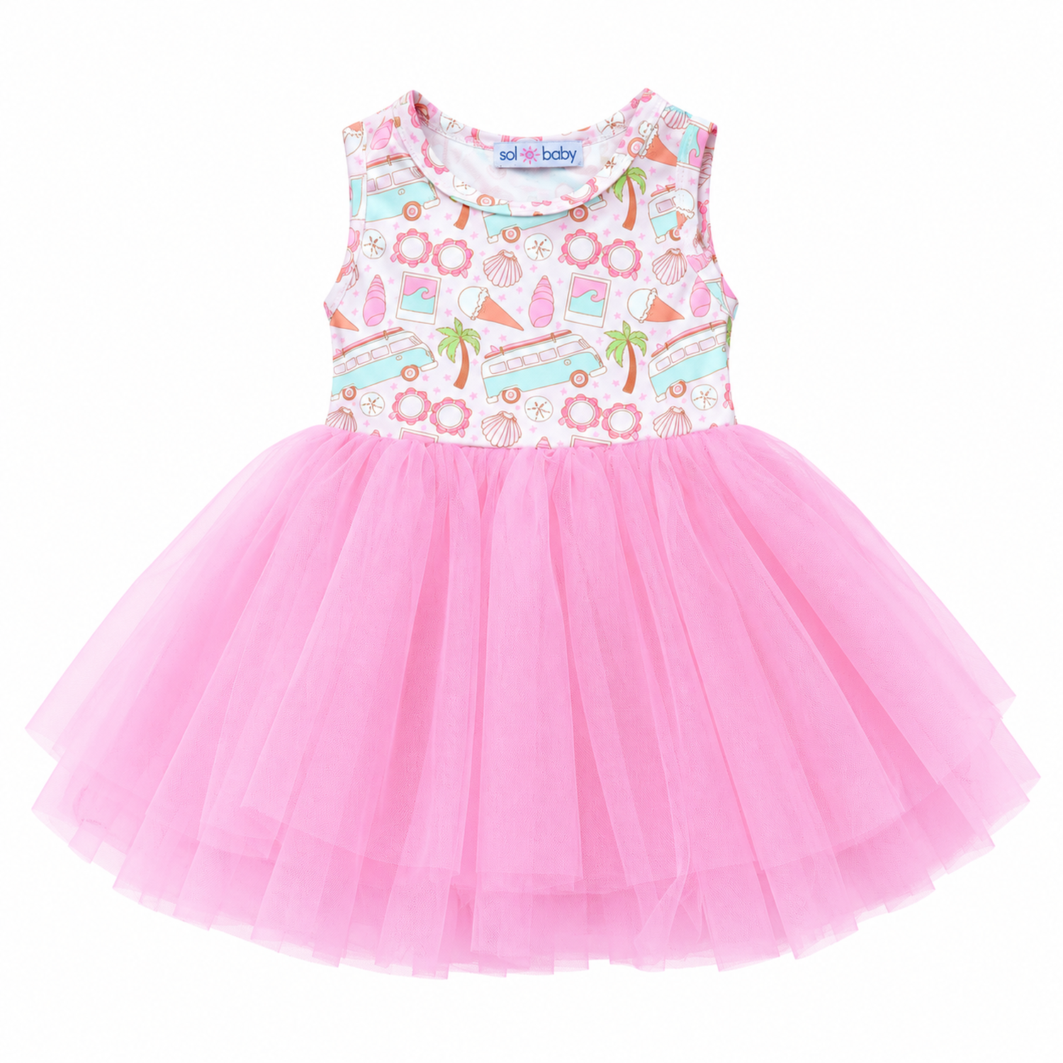 Sol Baby Summertime Surf Bus Sleeveless Tutu Dress — full front view