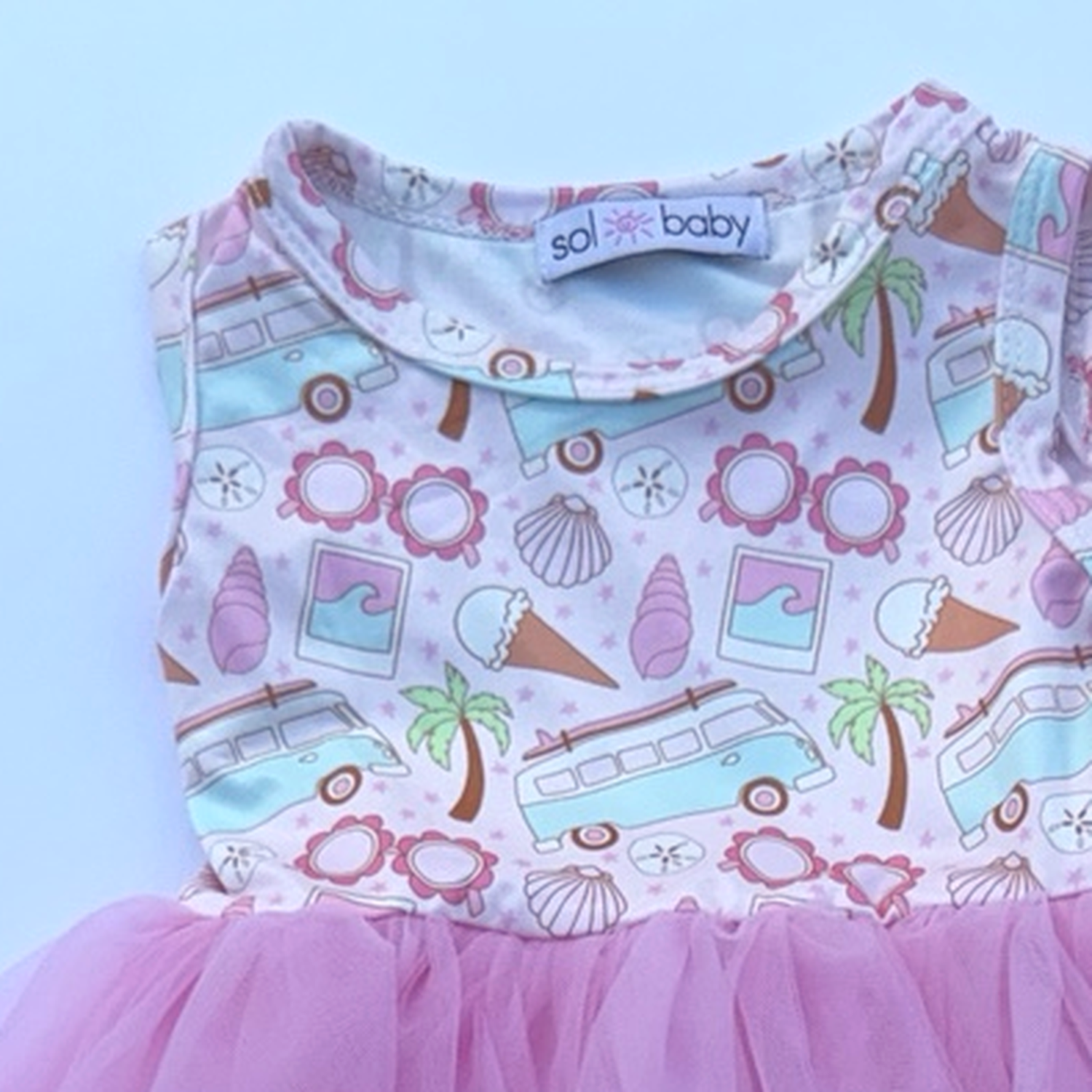 Sol Baby Summertime Surf Bus Sleeveless Tutu Dress — neckline detail