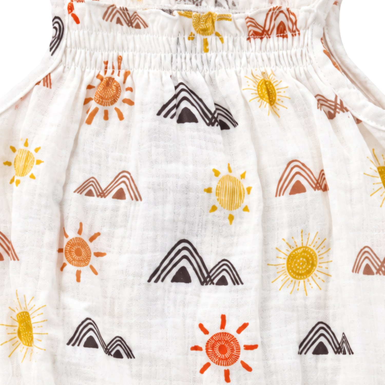 Sol Baby Sun-Mountain Bubble Romper — smocked neckline detail