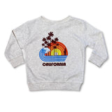Gray sweatshirt with a California-themed graphic on a white background