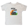 White t-shirt with 'Grow Wild' graphic design featuring a child on a tractor.