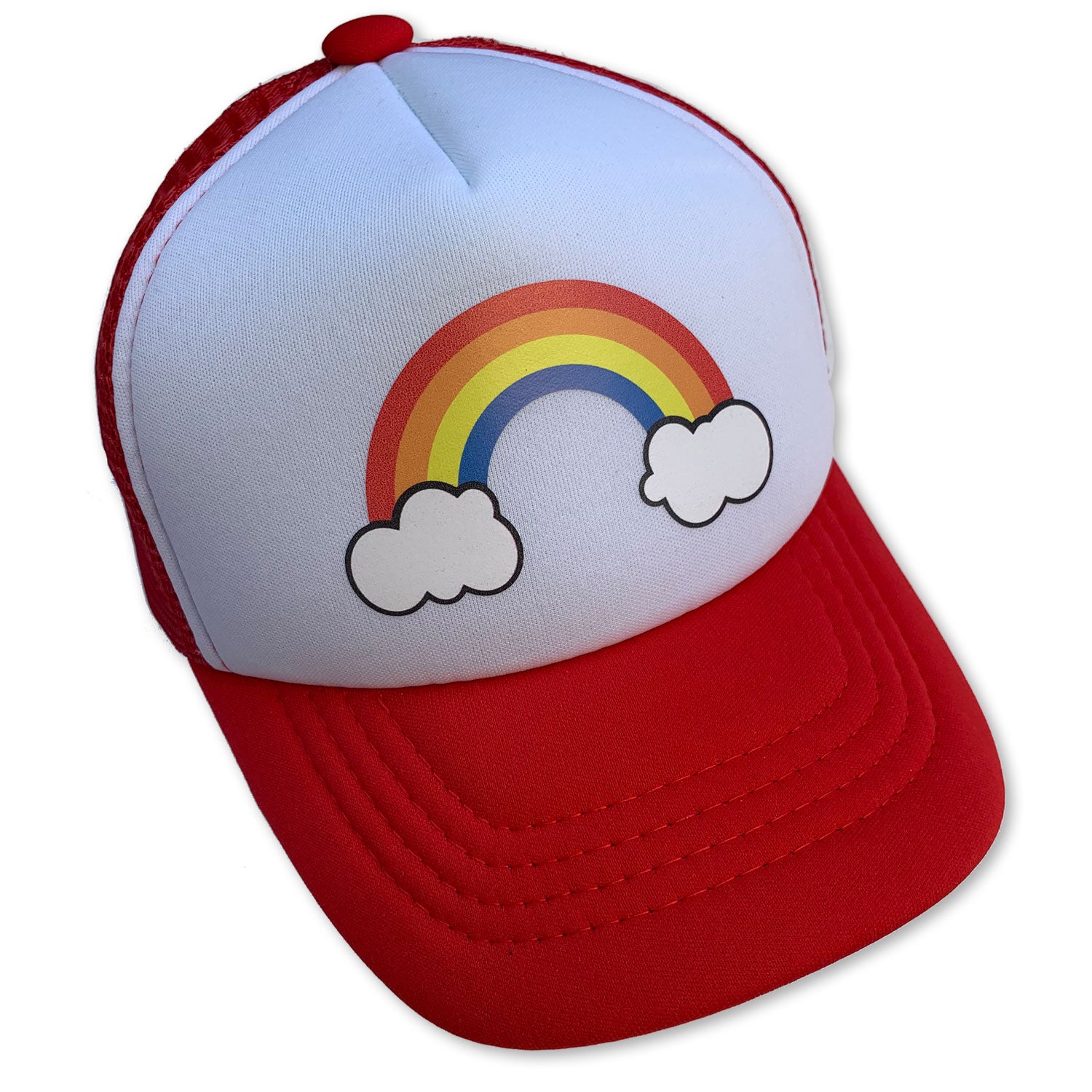 Sol Baby Retro Rainbow Cloud Red Trucker Hat
