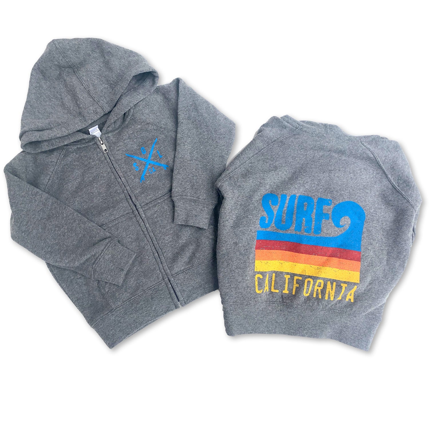 Sol Baby Surf California Wave Gray Fleece Zip Up Hoodie