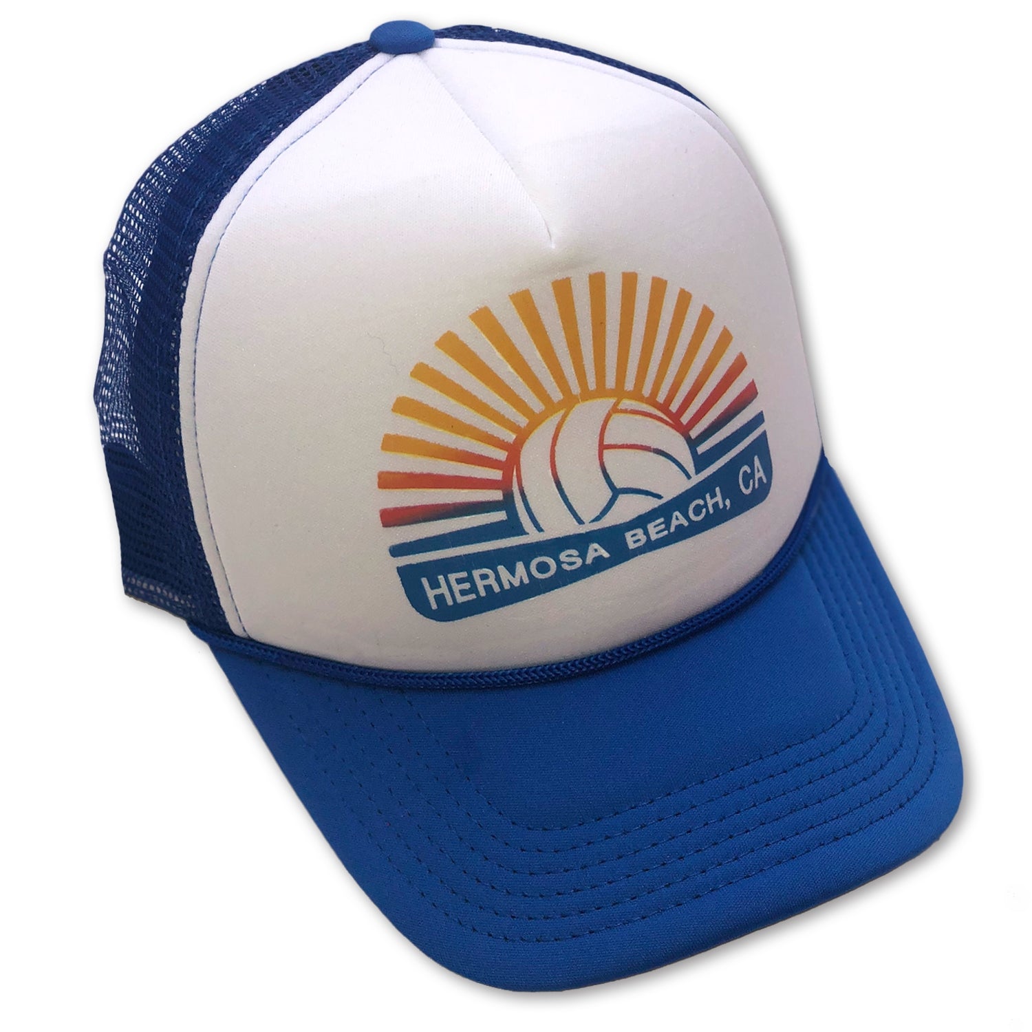 Sol Baby Hermosa Beach Blue Volleyball Burst Trucker Hat